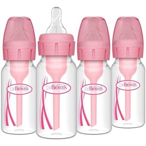Dr. Brown's Anti-Colic Options+ Narrow Baby Bottle, Pink, 4 oz, 4-Pack