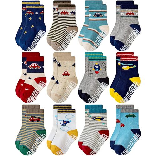RATIVE Non Skid Anti Slip Crew Socks With Grips for Baby Infant Toddlers Kids Boys
