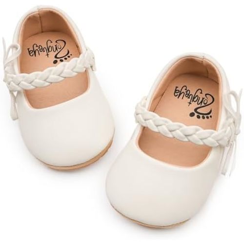 HONGTEYA Infant Baby Girls Mary Jane Flats Non Slip for Toddler First Walkers Soft Sole PU Leather Crib Shoes Sneaker Wedding Party Christmas Princess Dress Shoes Baby Moccasins Girls