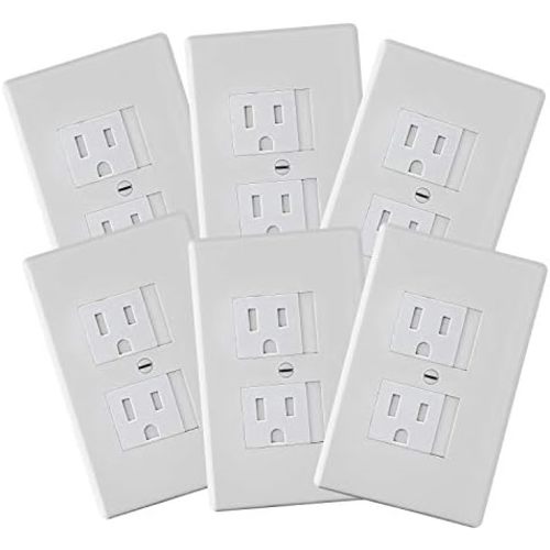6-Pack Safety Innovations Self-Closing Outlet Covers (For Center Screw Outlets Only) - Measures 3"Wide x 4.75"High-An Alternative To Wall Socket Plugs for Child Proofing Outlets, (1-Screw), (White)