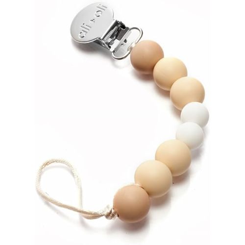 Ali+Oli Silicone Pacifier Clip for Baby (Natural) 100% Food-Grade BPA Free Newborn Pacifier Holder Infant Binky Clip for Baby Boy or Girl