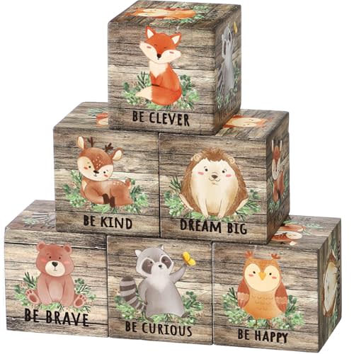 Vertintong 6 Pcs 1.6 Inch Inspirational Woodland Nursery Decor Animals Wall Decor Stuff Wooden Forest Animals Bear Raccoon Lion Fox Block Safari Creature Table Decoration (Brown)