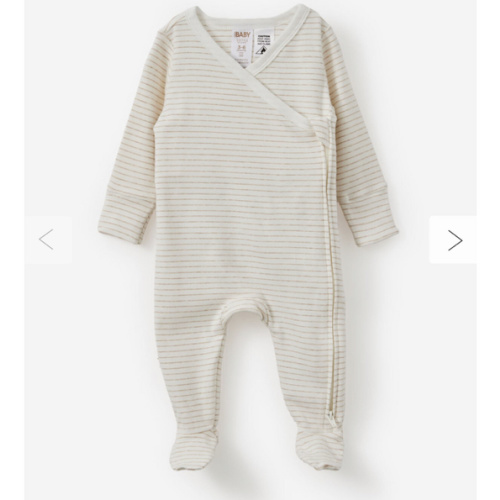 Baby Beige Organic Cross Over Zip Romper | Cotton On Kids Australia