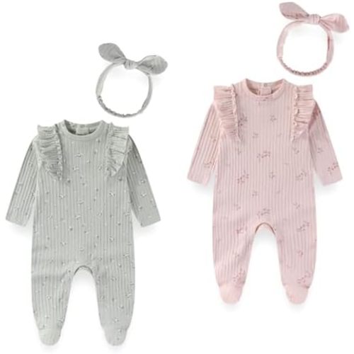 Long Sleeve Baby Footies With Accessories Cotton Infant Romper