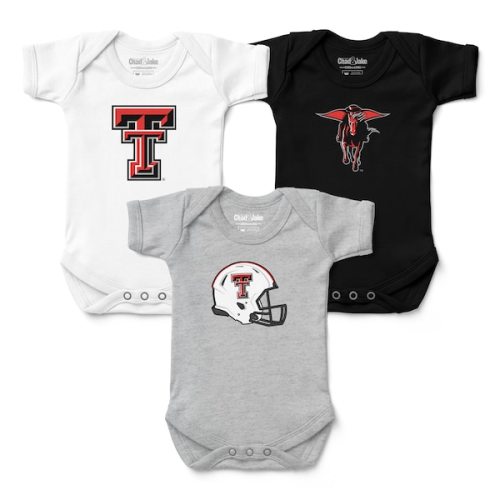 Texas Tech Red Raiders Chad & Jake Newborn & Infant Three-Pack Primary Logo Bodysuit Set - White/Gray/Black