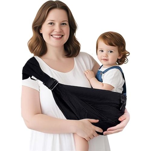 Plus Size Baby Sling Carrier - Baby Carrier Extended Adjustable Design for Larger Kids, Breathable Anti-Slip Support up to 45 lbs, ASTM Certified (Plus-Black)
