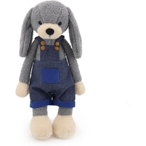 15" Adorable Dog Stuffed Animals with Blue Overalls for Kids and New Born Babies,Dressed Stuffed Puppy Plush Toys for Boys and Girls,Great Gifts on Birthday,Christmas,Machine Washable