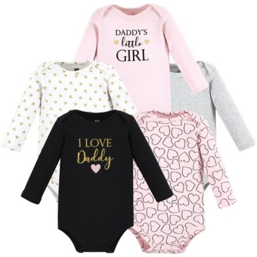 Hudson Baby Infant Girl Cotton Long-Sleeve Bodysuits, Girl Daddy 5-Pack, Newborn