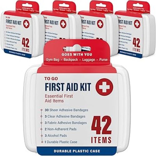 DecorRack 4 Pack Mini First Aid Kits, Small Travel Size Kit, First Aid Patch with 168 Items, Durable Plastic Box Perfect for Car, Home, Boat, or Camping, (168 Pieces, 4 Pack)