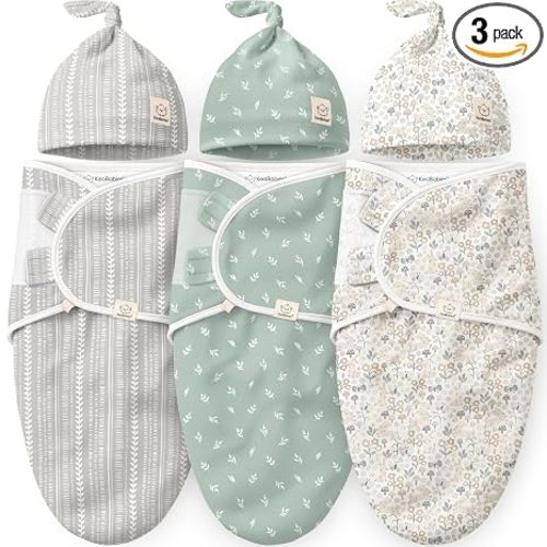 KeaBabies 3-Pack Organic Swaddles for Newborns Girls, Boys with Hats - Soft Cotton Baby Sleep Sacks 0-3 Months, Breathable Baby Hats and Swaddles 0-3 Months, Newborn Essentials Must Haves (Prairie)