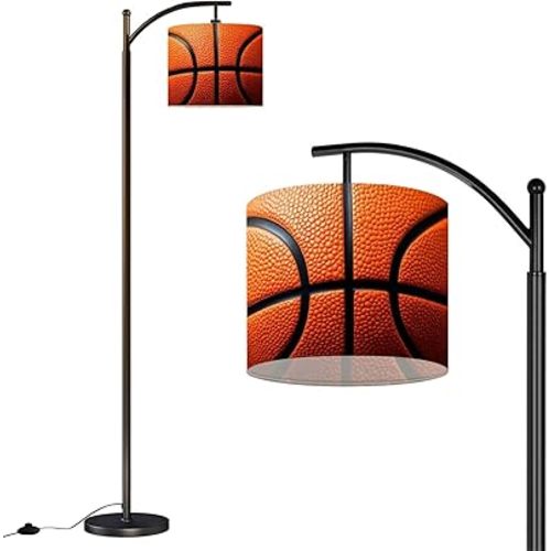 Floor Lamp Close up Leather Basketball Textured Arc Floor Lamp Modern Dimmable Standing Lamps for Living Room Bedroom Office Home Room Decor