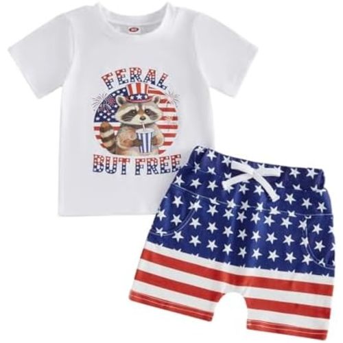 Sejardin Baby Boy 4th of July Outfit Infant Summer Clothes Letter Graphic Print Short Sleeve T Shirt Tops and Shorts Set