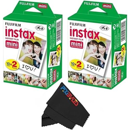 Fujifilm Instax Mini Instant Film for Instant Camera and PixiBytes Microfiber Cleaning Cloth... (2 x Twin Packs (40 Sheets))