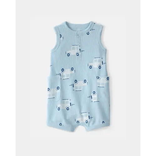 Baby Boy Car Waffle-Knit Sleeveless Romper - Blue | Carter's