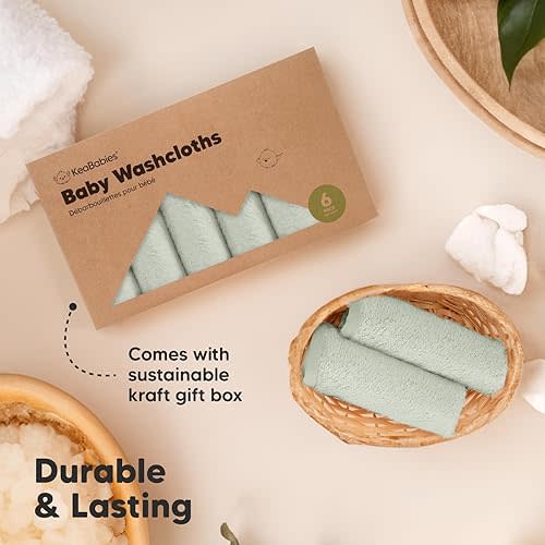 6-Pack Soft Baby Washcloths, Viscose from Bamboo - Kids, Newborn Bath Towels, Infant Shower, Toddler Reusable Face Towel, Gentle on Skin, Face Wash Cloths for Babies, 10x10 (Dove)