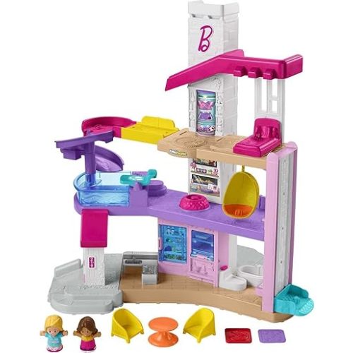 Fisher-Price Little People Barbie Toddler Toy Little DreamHouse Playset with Music Lights Sounds & 7 Pieces for Ages 18+ Months