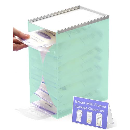 Freezer Organizer for Breast Milk Storage Bags, Frist-in First-Out Freeze Flat Breastmilk Storage Container for Fridge, Baby Food Containers for Pump Breastmilk, Breastfeeding Essentials - Green