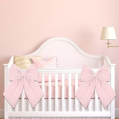 Riceshoot 2 Pcs Large Crib Bows 11 x 16 inch Coquette Bow Decorations for Nursery Crib Canopy Bed Large Bow Room Nursery Decor Infant Bassinet Bedroom Decor for Gender Reveal Gifts(Pink)