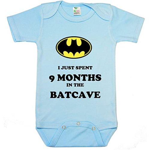 9 Months in The Batcave Letter Print Baby Universal Bodysuit Baby Girl and Boy Clothes Newborn Blue