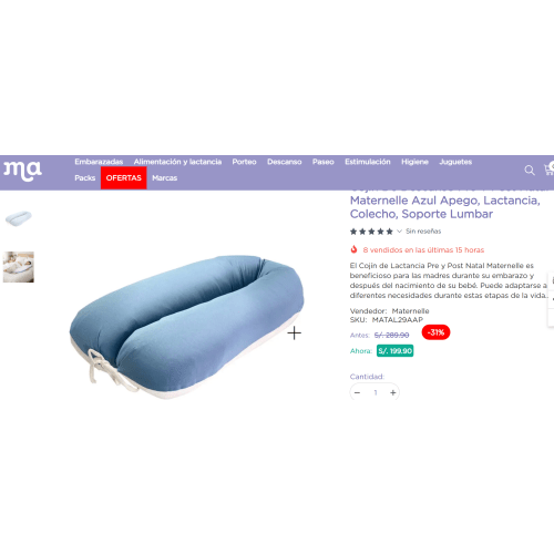 Cojín de Descanso Pre y Post Natal Maternelle Azul Apego, lactancia, colecho, soporte lumbar