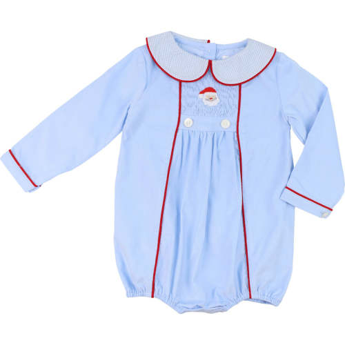 Blue Corduroy Smocked Santa Bubble