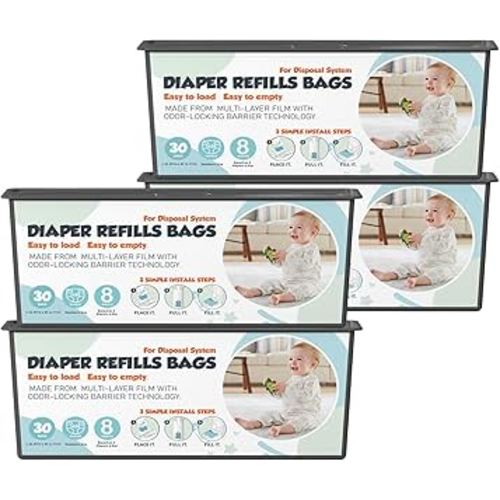 Diaper Pail Refills Bags with 30 Bags Compatible with Genie Easy Roll Signature and Platinum Diaper Pails, 7-Layer Odor-Barrier Technology, 4 Pack (120 Bag)