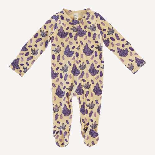 3-6M long sleeve zipper footie | plum crystals | organic cotton jersey