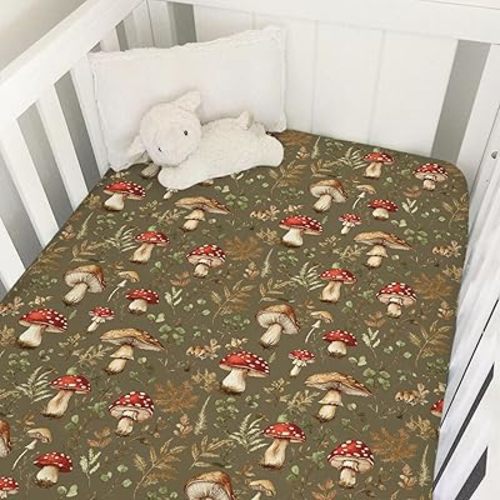 Mushroom Floral Leaves Baby Crib Sheets Boys & Girls Fantasy Mushrooms Soft Stretchy Fitted Newborn Bedding Nursery Baby Sheets 52''x28'' Fall Nature Plant Standard Crib Mattress Covers