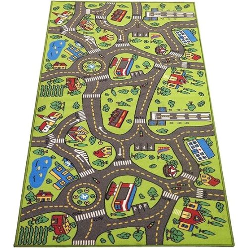Kids Rug Playmat 80 inches by 40 inches! City Life Great for Playing with Cars and Toys - Play Learn and Have Fun Safely - Educational Road Traffic Play Mat for Bedroom Play Room Game Safe Area