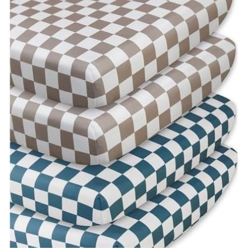 4 Pack Checkered Crib Sheets Neutral Breathable Fitted Baby Sheets Nursery Sheets for Baby Boys or Girls (Crib Sheet)
