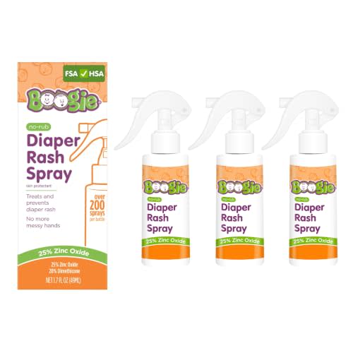 Boogie No-Rub Zinc Diaper Rash Cream Spray for Babies, 1.7 fl oz (3 Pack) | 25% Zinc Oxide Diaper Cream Spray - Touch-Free One-Handed Application - 200+ Sprays Per Bottle - Diaper Bag Essential