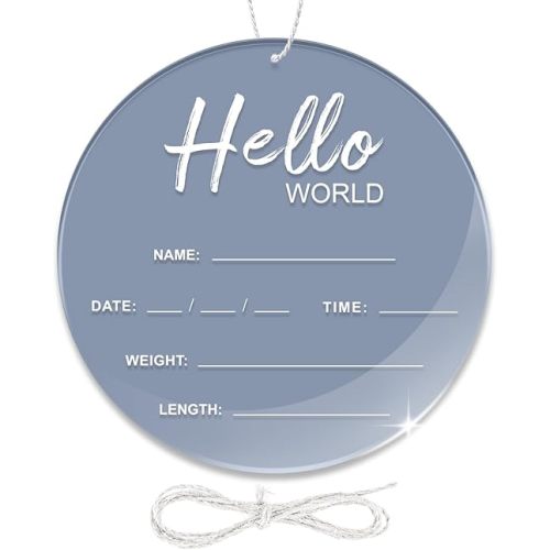 Baby Announcement Sign, 6.7 Inch Hello World Newborn Sign, Thickness Upgrade Birth Announcement Sign for Hospital, Nursery Baby Shower (Blue)