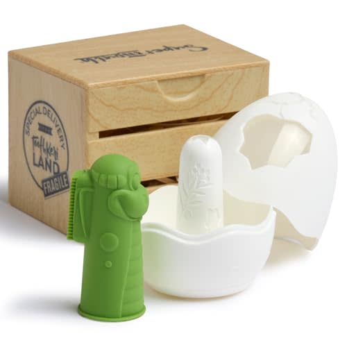 SuperMouth® Bristles Baby Finger Brush – Soft Silicone Bristles, Bite Block Protects Fingers, Flashlight for Easy Cleaning, Egg Storage Base, Augmented Reality App, Infant & Toddler Oral Care
