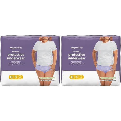 Amazon Basics Postpartum Incontinence Underwear for Women, Maximum Absorbency, Fresh Protection, Leak Protection, Odor Guard, Soft Comfortable Fit, Disposable, X-Large, Lavender, 16 Count (Pack of 2)
