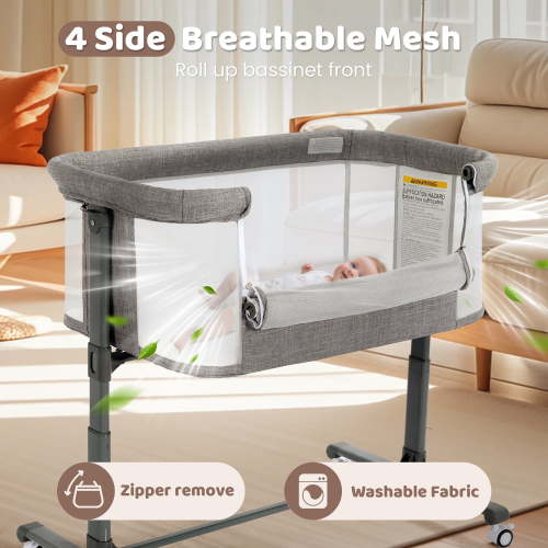 Walmart Black Friday Deals 2025 - AILEEKISS Baby Bassinet with Wheels, Height Adjustable Bedside Sleeper, Grey