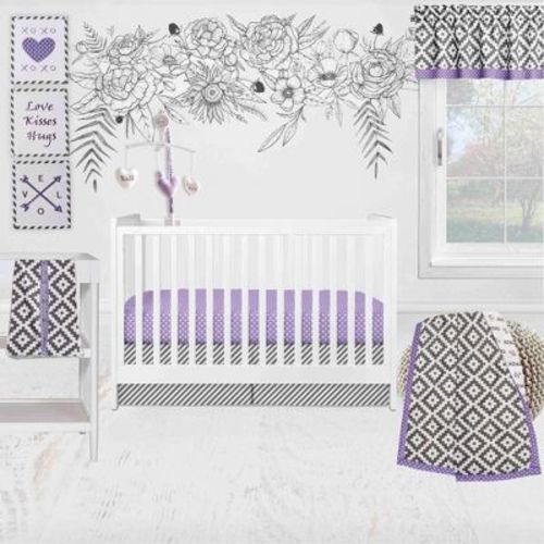 Bacati - Love Gray Purple Lilac 10 Pc Crib Bedding Set With 2 Crib Fitted Sheets