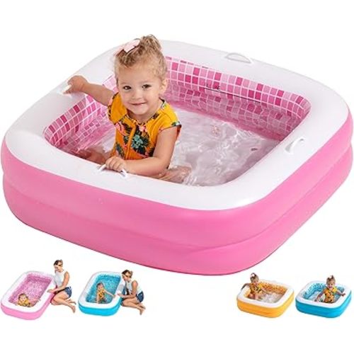 Inflatable Baby Pool for Toddlers 1-3, Handles, Soft Floor & Drain, 34"x10" Kiddie Pool, Blow Up Bathtub & Ball Pit, Summer Outside Kid Water Toy Outdoor Play First Birthday Gift for Girls Ages 1 2 3