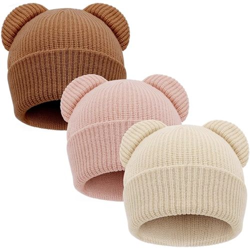 AQOKKA Baby Beanies Toddler Winter Hats with Bear Ears Soft Infant Knit Hat Warm Skull Cap for Baby Boys Girls 0-24 Months