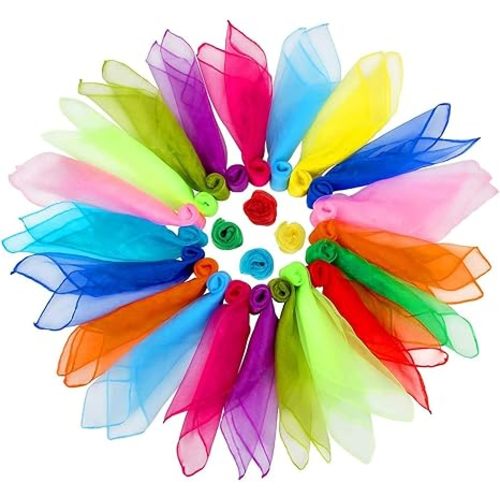 24 Inches Square Dance Scarves, 24PCS 12 Colors Juggling Scarf Props Magic Trick Silk Play Scarves Music Movement Scarf (24)
