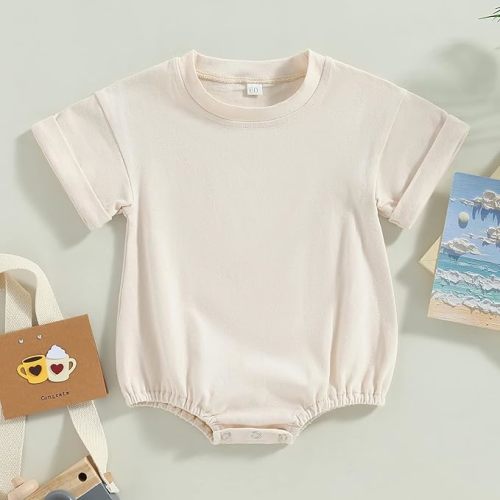 Unisex Baby Boy Girl Clothes Infant Summer Oversized Bubble Romper Toddler Baby Plain Short Sleeve Jumpsuit