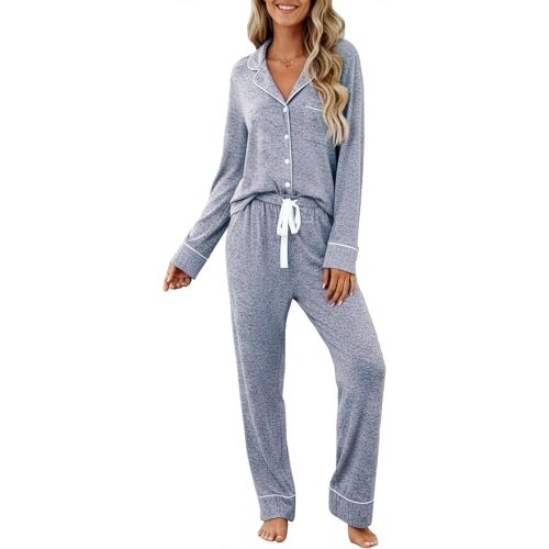 Samring Pajamas Women's Long Sleeve Sleepwear Button Down Pj Sets Soft Loungewear Pajama Set for Women S-XXL