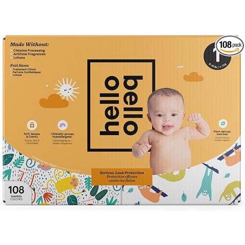 Hello Bello Diapers, Size 1 (8-12 lbs) - 108 Count of Premium Disposable Baby Diapers in Woodland Animals & Koala Kids Designs - Hypoallergenic with Soft, Cloth-Like Feel