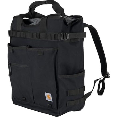 Carhartt 28L Nylon Cinch-Top Convertible Tote Backpack, Durable Pack with Laptop Sleeve, Black