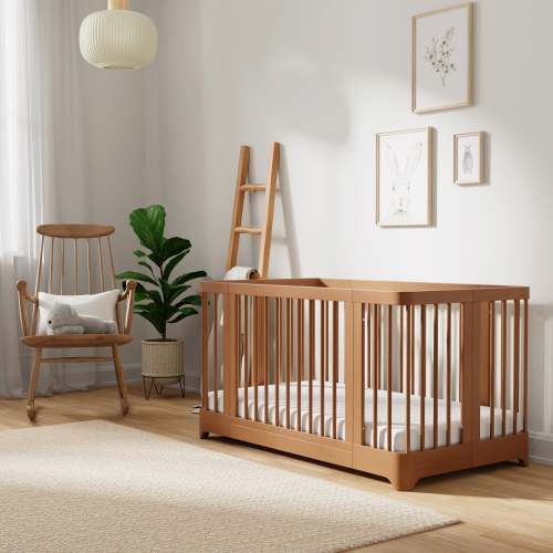 Crib + waterproof mattress bundle – Newton Nest 4-in-1, Chestnut