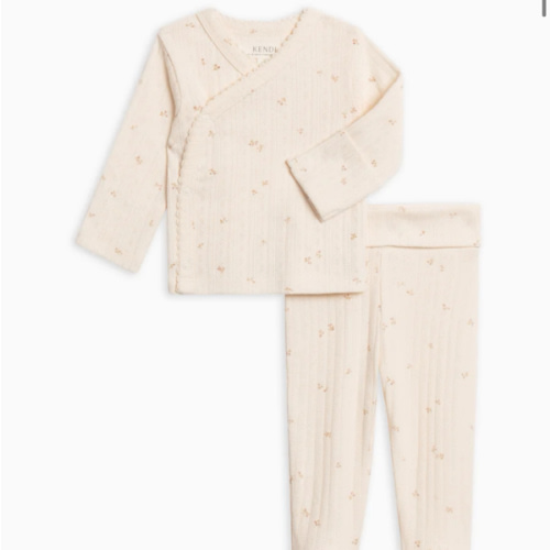 2-Piece Lacey Brushed Back Pointelle Kimono Top and Pant Set