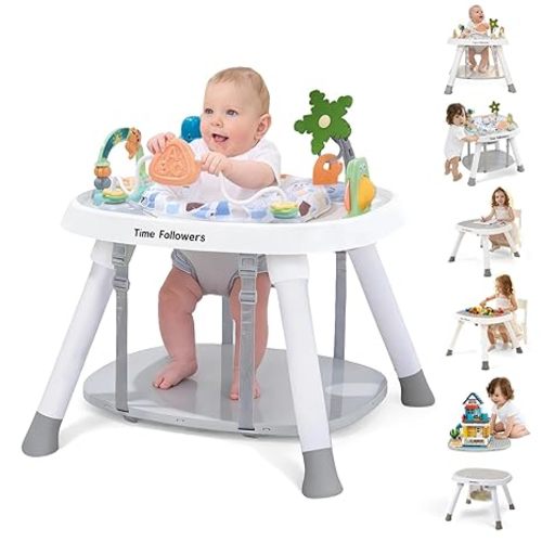 Time Followers® 6-in-1 Baby Activity Center | 4 Stage Montessori-Inspired Toys | Grow Stationary Standing Toddler Table | Jumpers & Bouncers | Must Have for Boy & Girl 6, 12, 24+ Month Old (Beige)