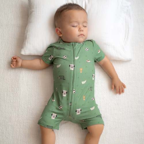 Soccer Small Ribbed Summer Zip Romper