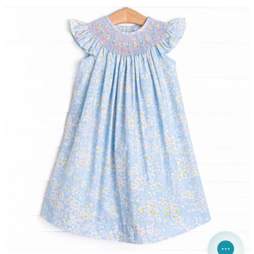 Fluttering Fields Smocked Bishop Dress, Blue – Stitchy Fish