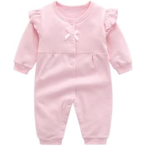 Baby Girl Long Sleeve Cotton Bowknot Romper 0-18M