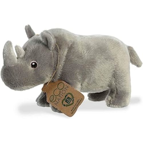 Aurora® Responsibly Made Eco Nation™ Rhinoceros Stuffed Animal - Ideal for Playtime Adventures - Perfect for Birthdays or Just Because - Gray 9.5 Inches